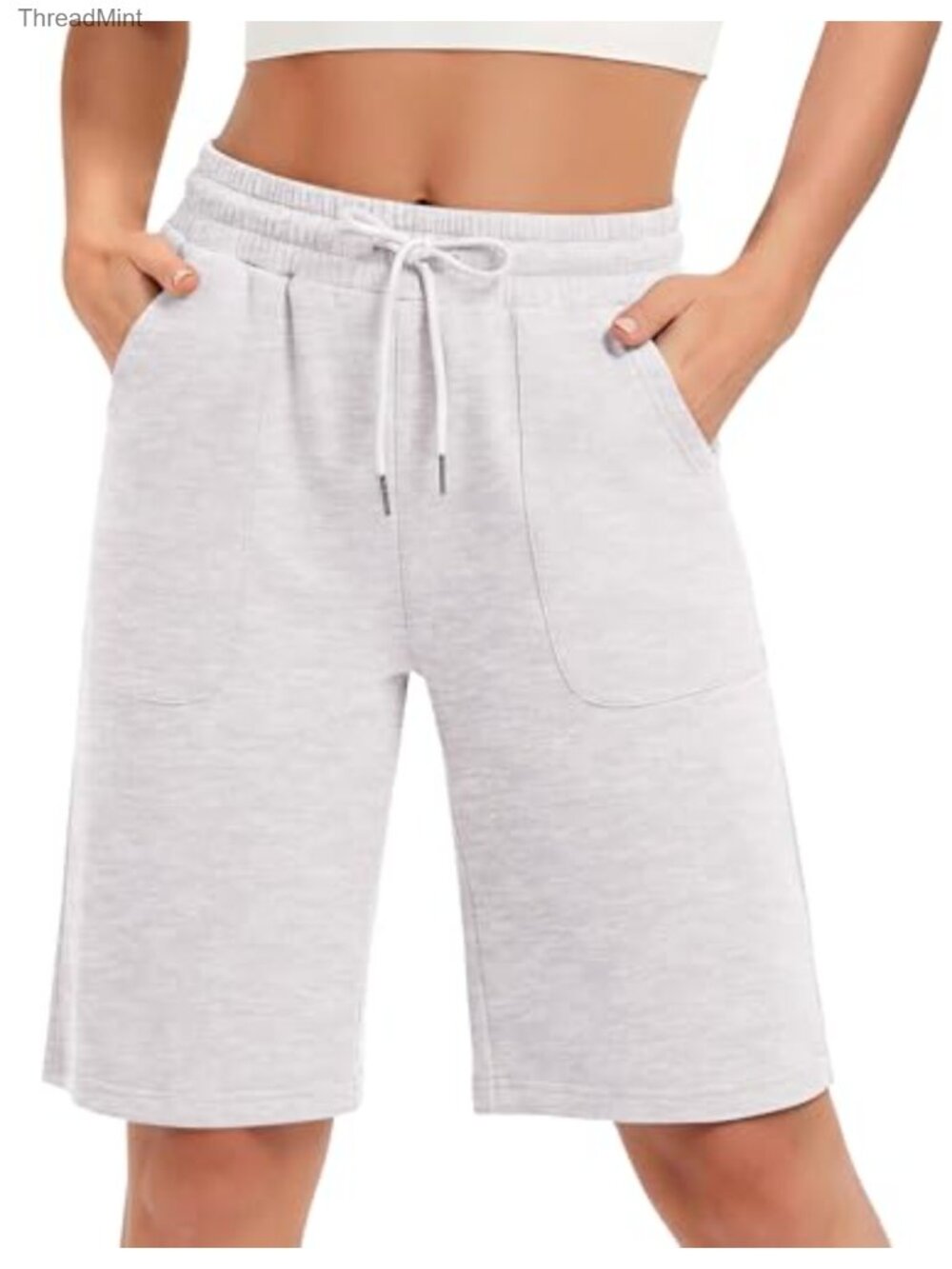 Women's 10" Bermuda Sweat Shorts High Waist Scuba Wide Leg 3 Pockets